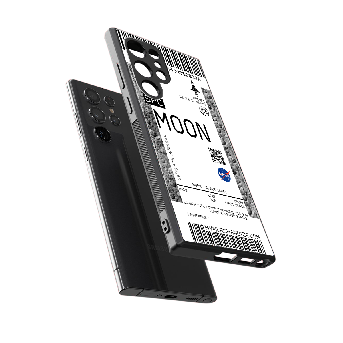 moon boarding pass ticket back phone cover | glass case for samsung galaxy s23 ultra