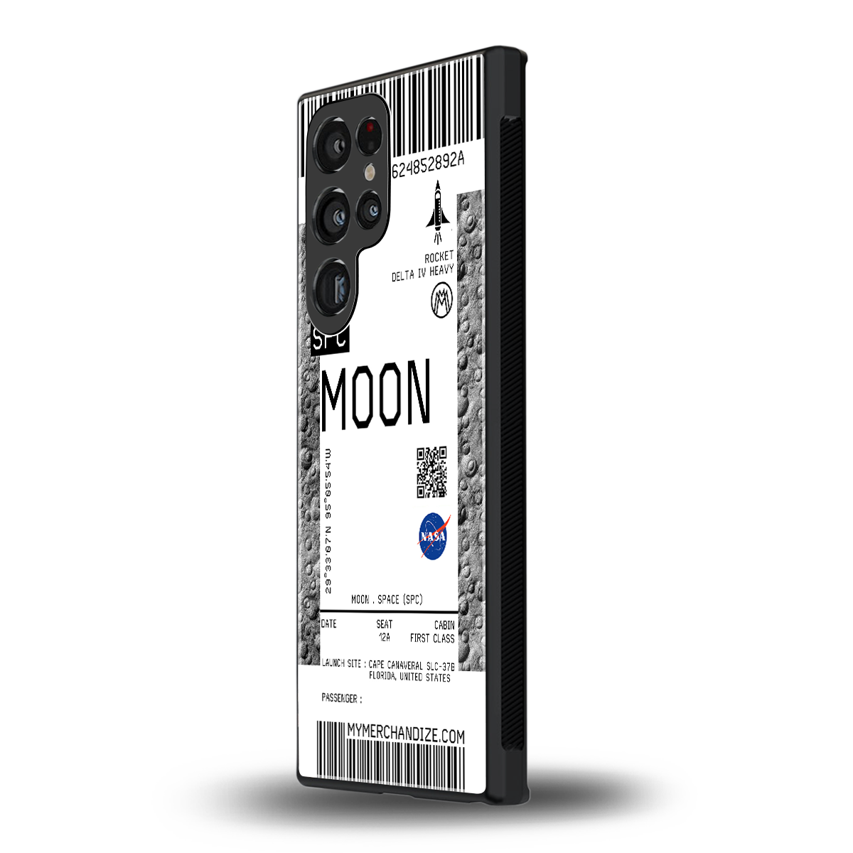 moon boarding pass ticket back phone cover | glass case for samsung galaxy s24 ultra