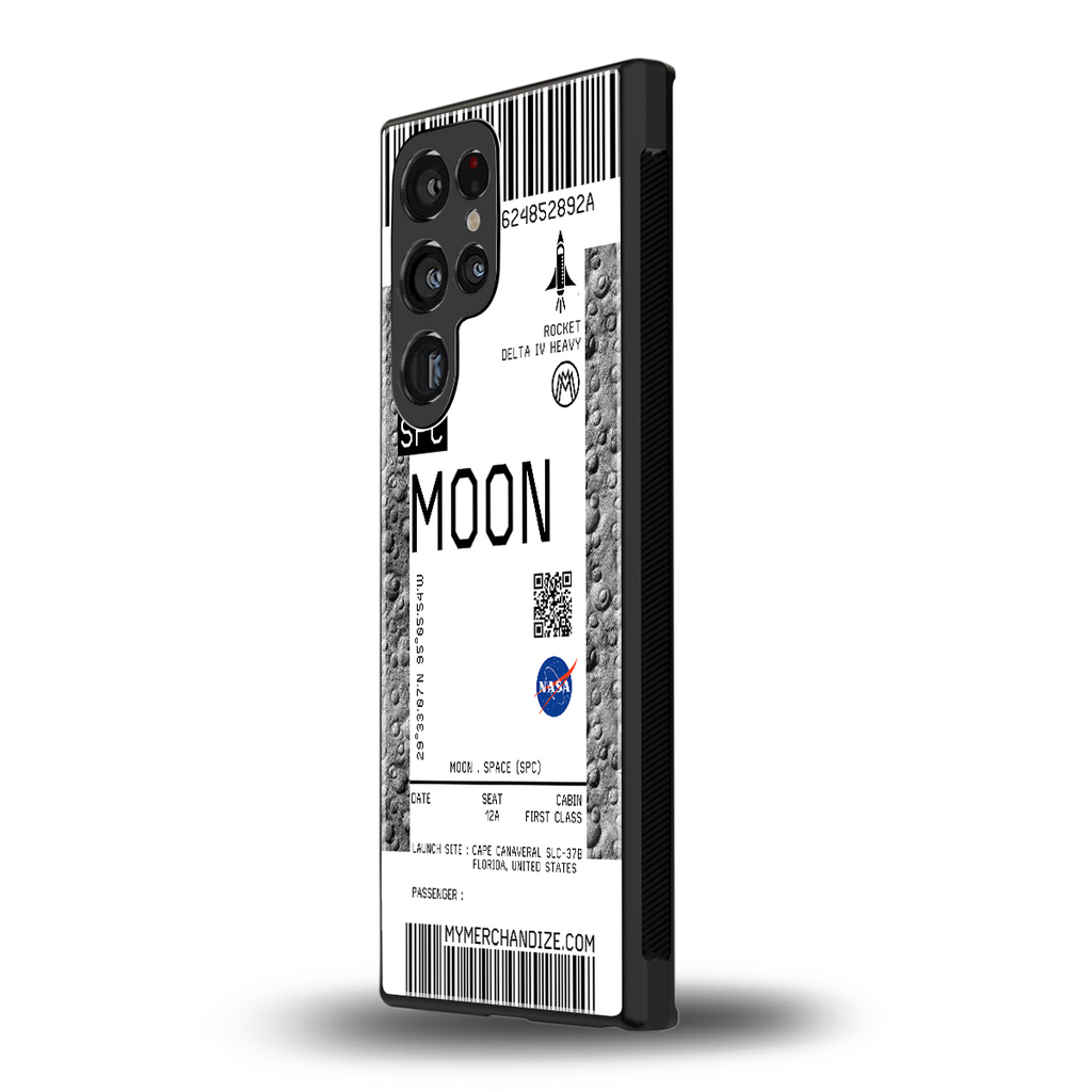 moon boarding pass ticket back phone cover | glass case for samsung galaxy s23 ultra