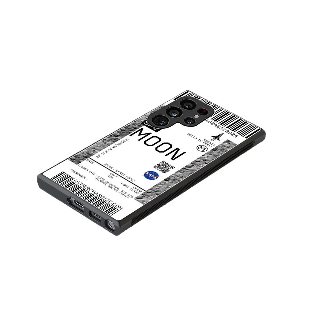 moon boarding pass ticket back phone cover | glass case for samsung galaxy s23 ultra