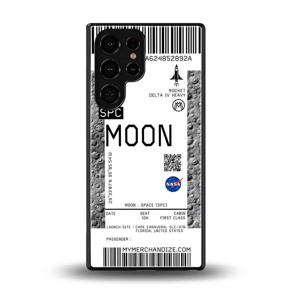 moon boarding pass ticket back phone cover | glass case for samsung galaxy s25 ultra