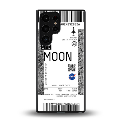 moon boarding pass ticket back phone cover | glass case for samsung galaxy s25 ultra