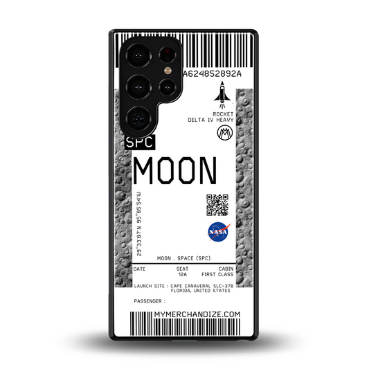 moon boarding pass ticket back phone cover | glass case for samsung galaxy s25 ultra