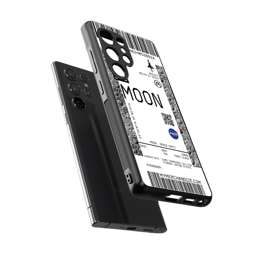 moon boarding pass ticket back phone cover | glass case for samsung galaxy s25 ultra