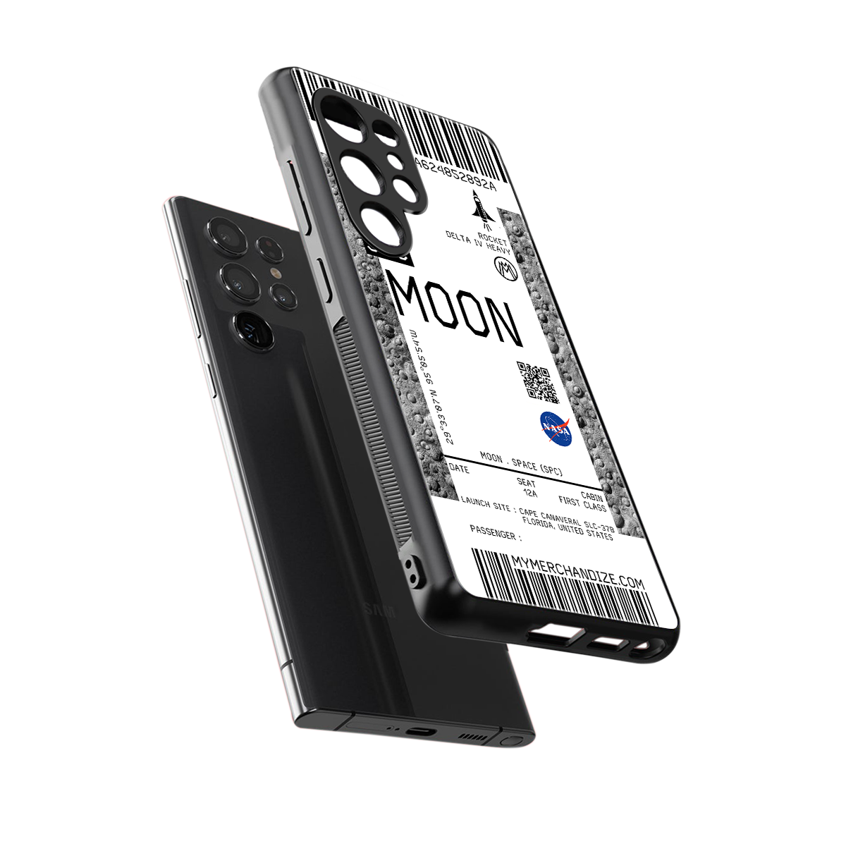moon boarding pass ticket back phone cover | glass case for samsung galaxy s25 ultra