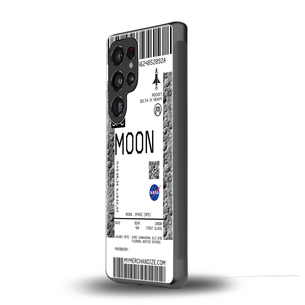 moon boarding pass ticket back phone cover | glass case for samsung galaxy s25 ultra