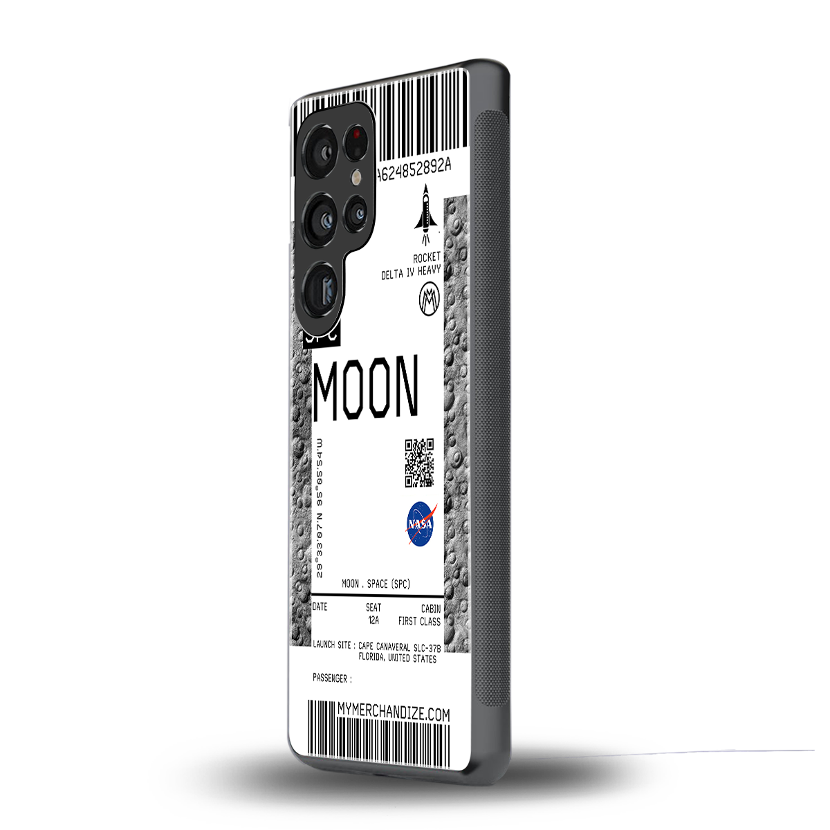 moon boarding pass ticket back phone cover | glass case for samsung galaxy s25 ultra
