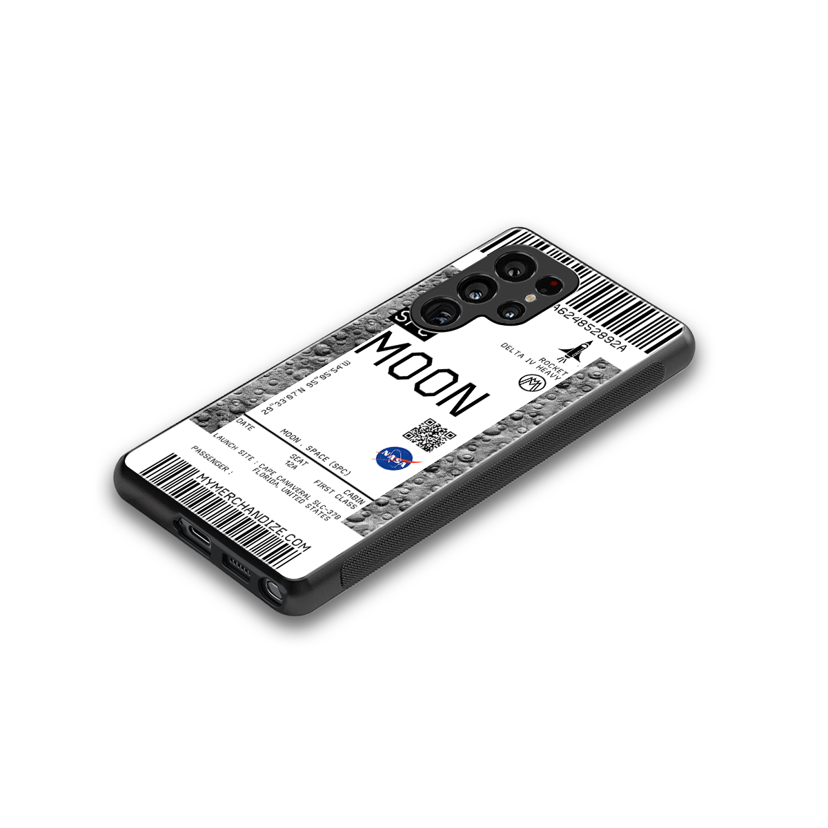 moon boarding pass ticket back phone cover | glass case for samsung galaxy s25 ultra