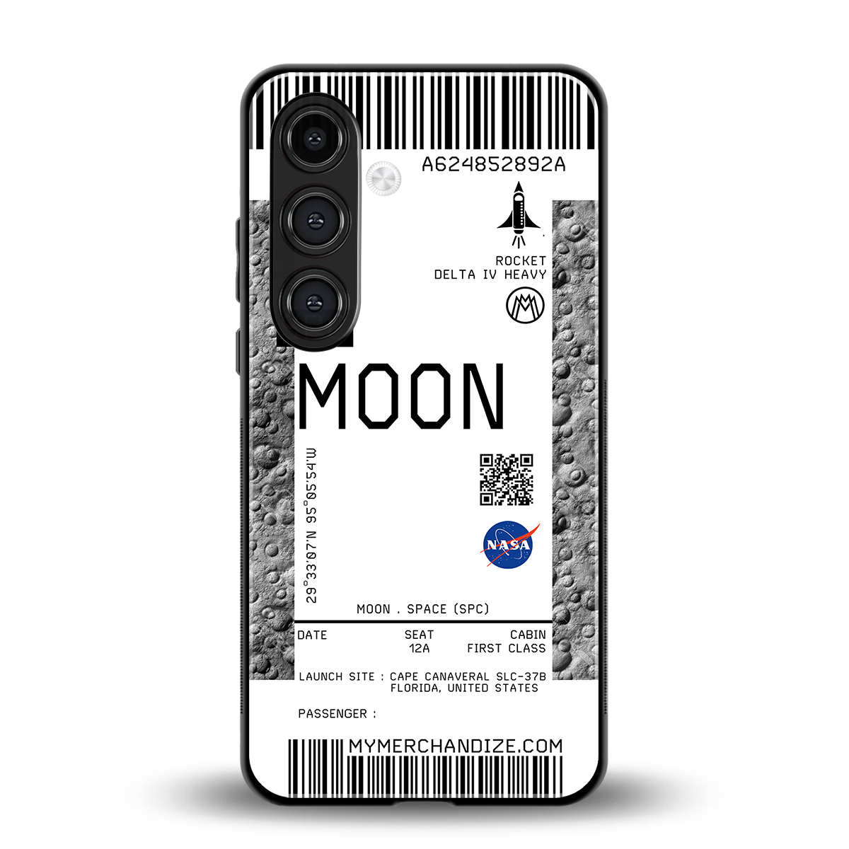 moon boarding pass ticket back phone cover | glass case for samsung galaxy s24