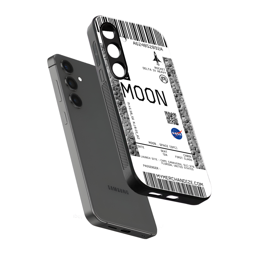 moon boarding pass ticket back phone cover | glass case for samsung galaxy s24 fe