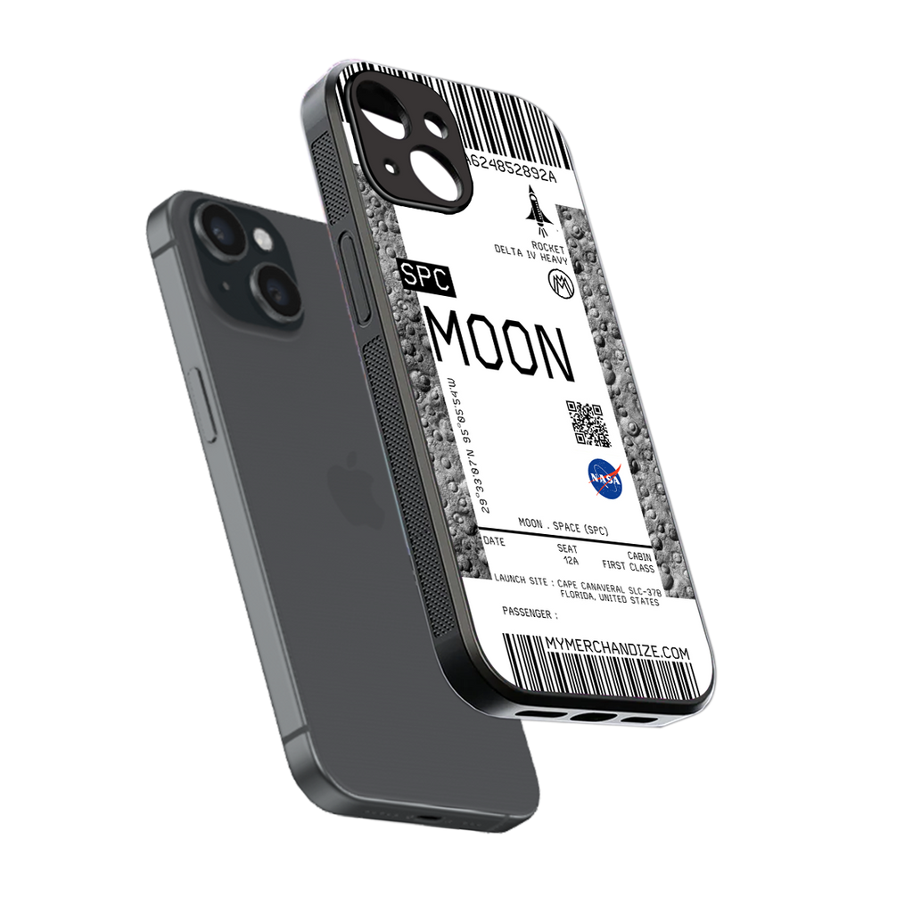 moon boarding pass ticket back phone cover | glass case for iphone 15