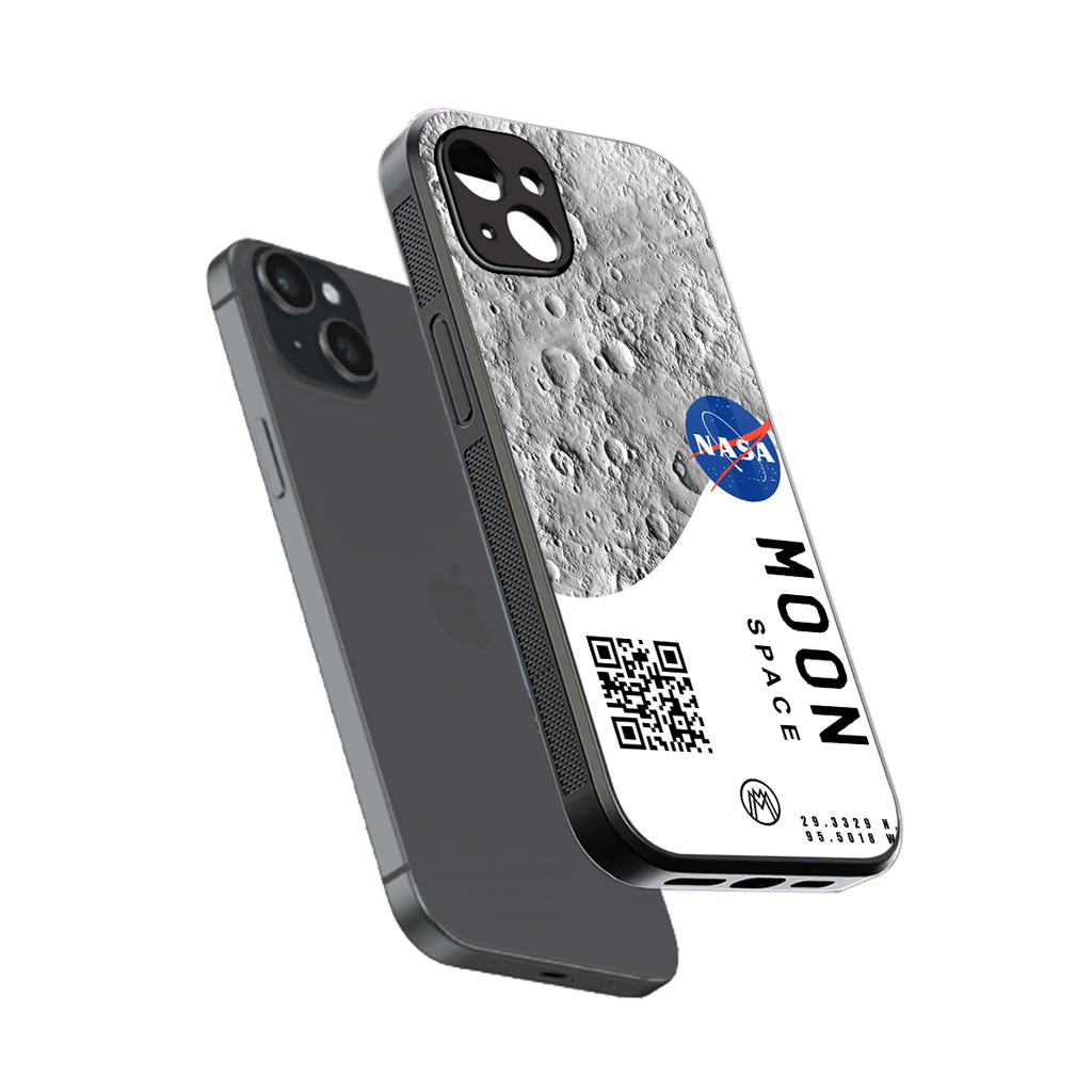 moon space back phone cover | glass case for iphone 15 plus