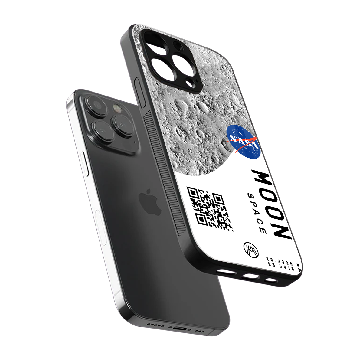 moon space back phone cover | glass case for iphone 15 pro max