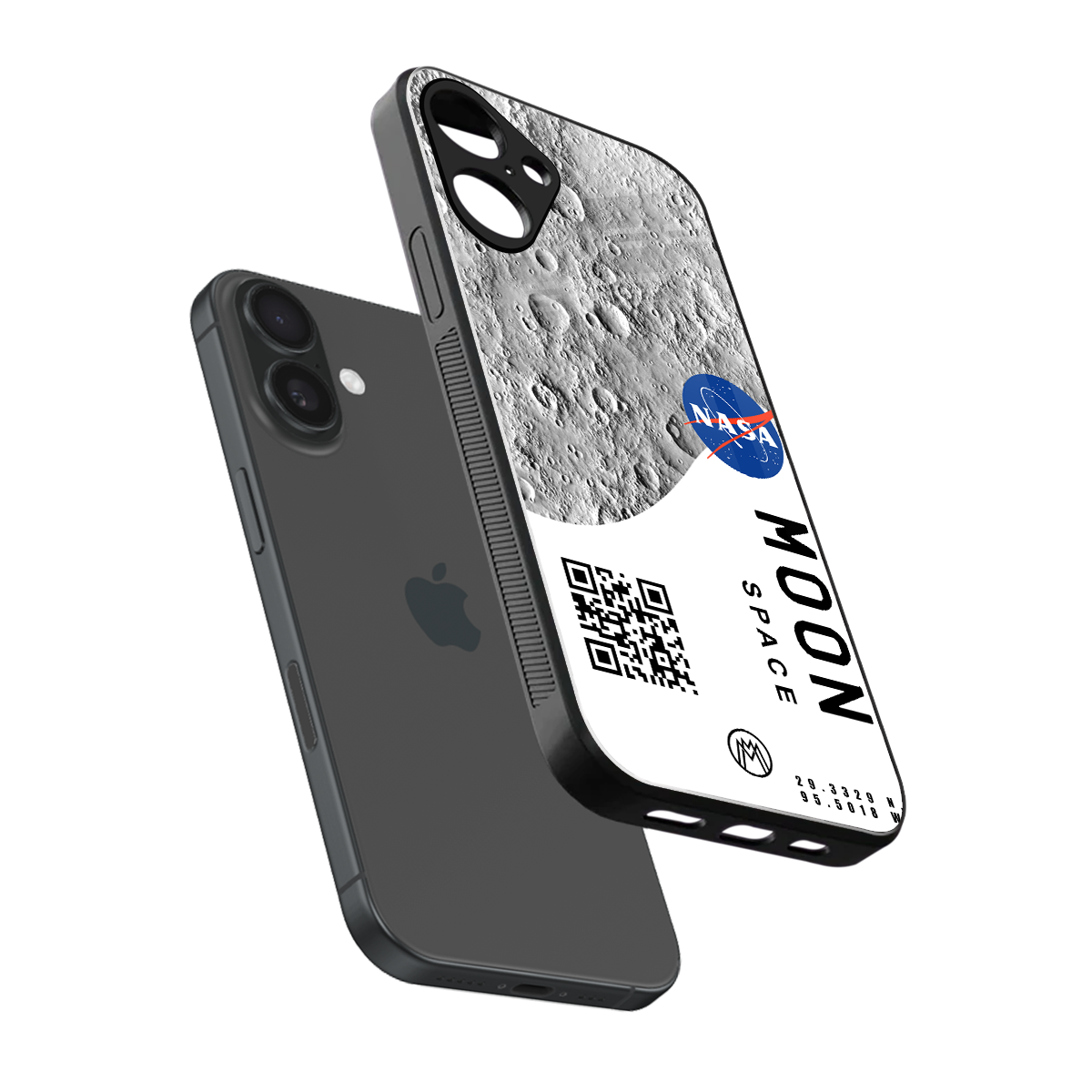 moon space back phone cover | glass case for iphone 16 plus