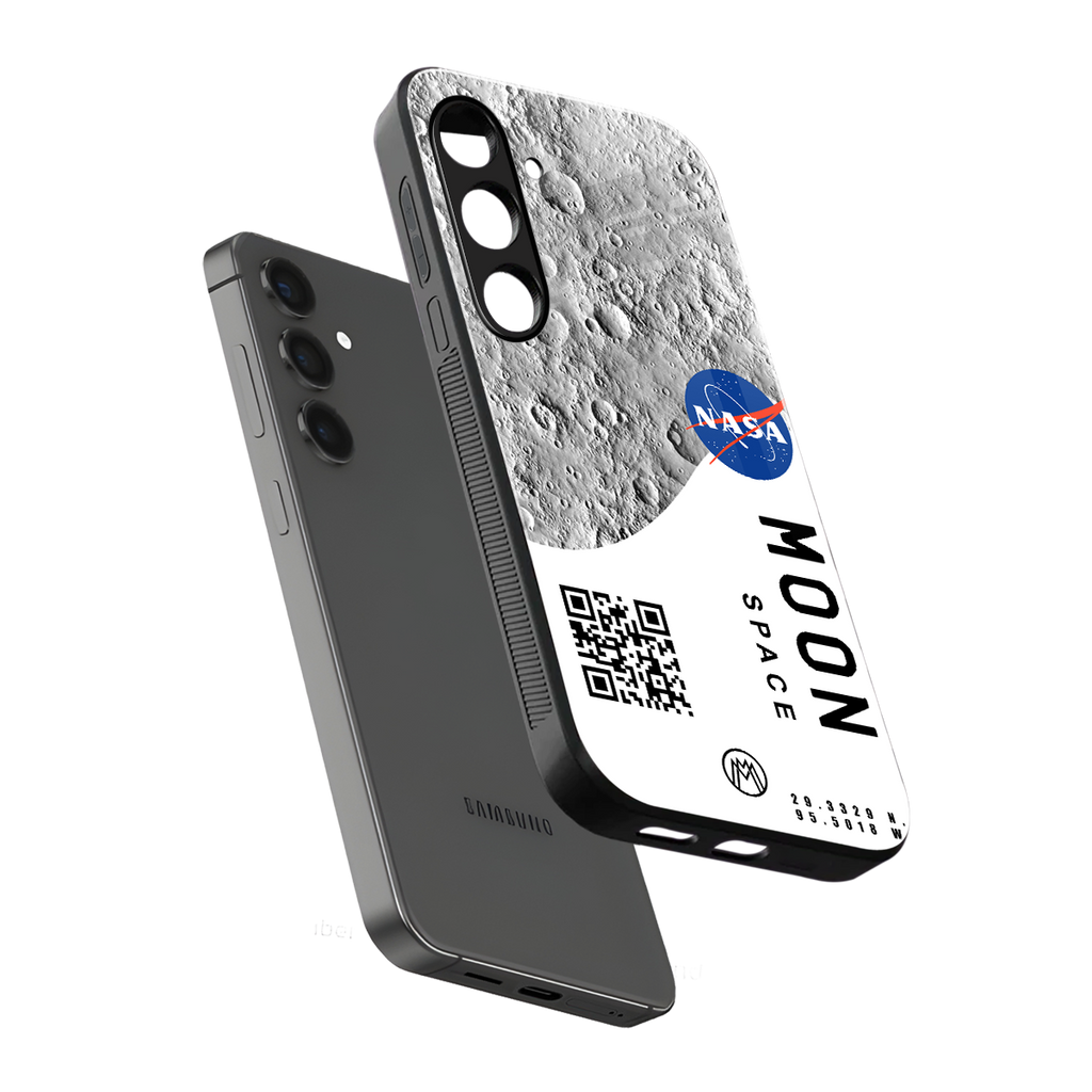 moon space back phone cover | glass case for samsung galaxy s24 plus