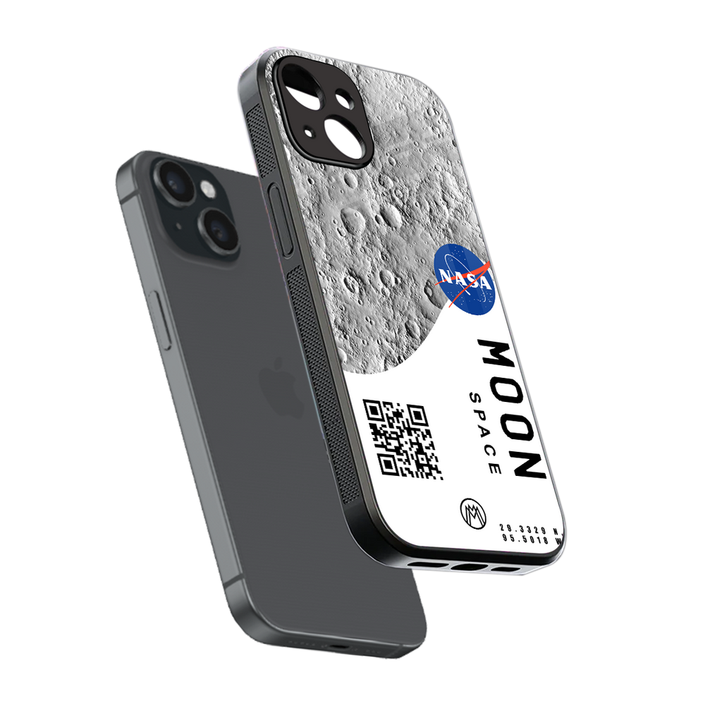 moon space back phone cover | glass case for iphone 15