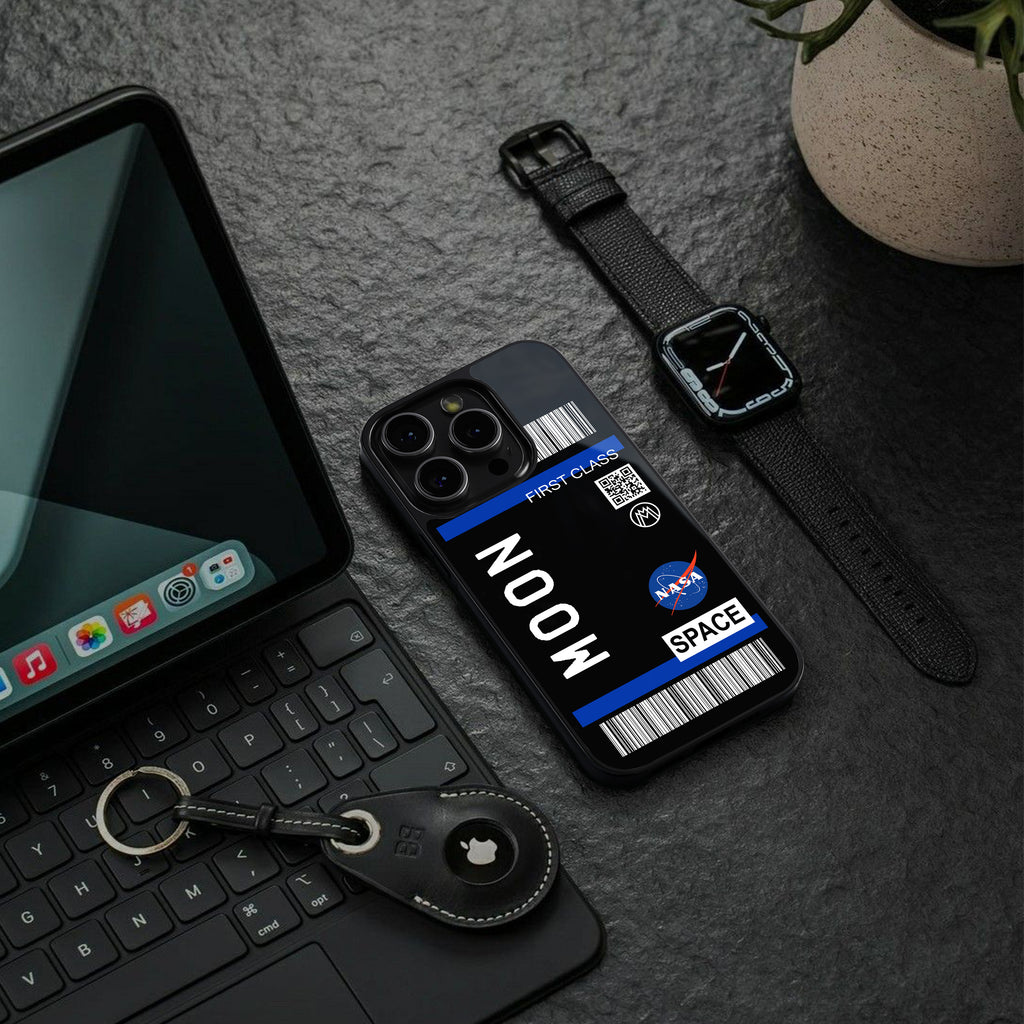 moon boarding pass back phone cover | glass case for iphone 15 plus