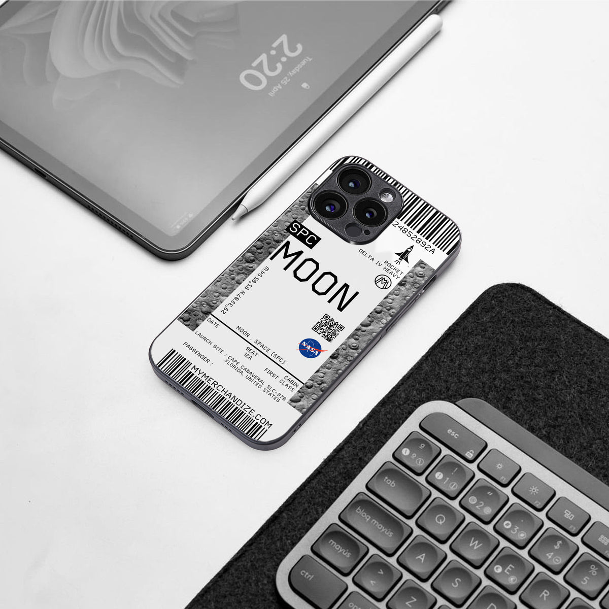 moon boarding pass ticket back phone cover | glass case for iphone 16 pro