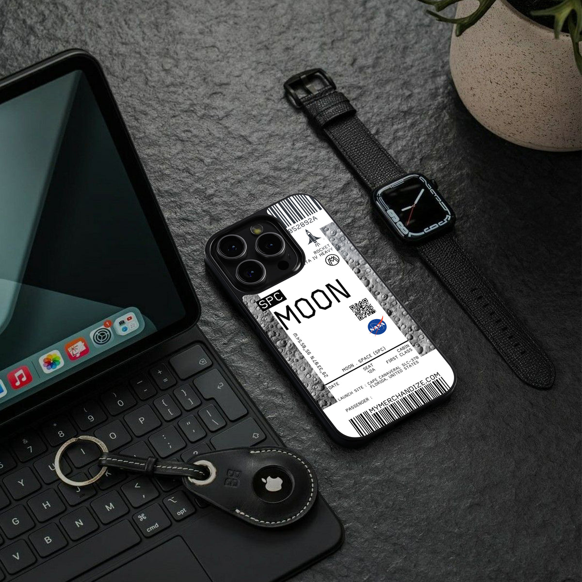 moon boarding pass ticket back phone cover | glass case for iphone 16 pro