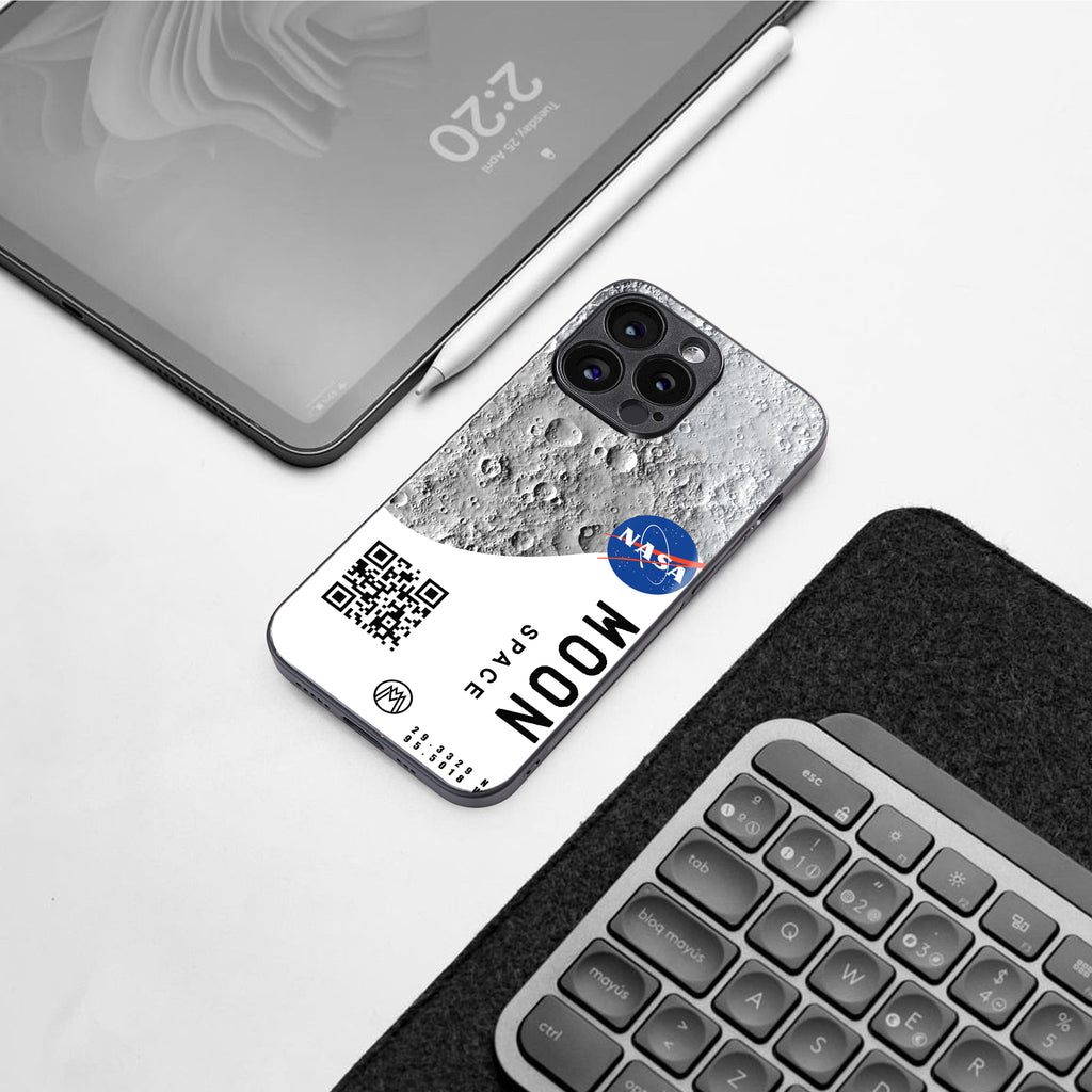 moon space back phone cover | glass case for iphone 16 pro