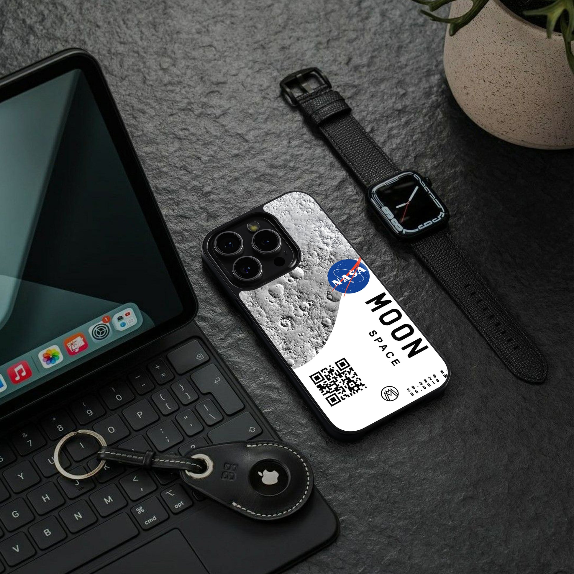 moon space back phone cover | glass case for iphone 15