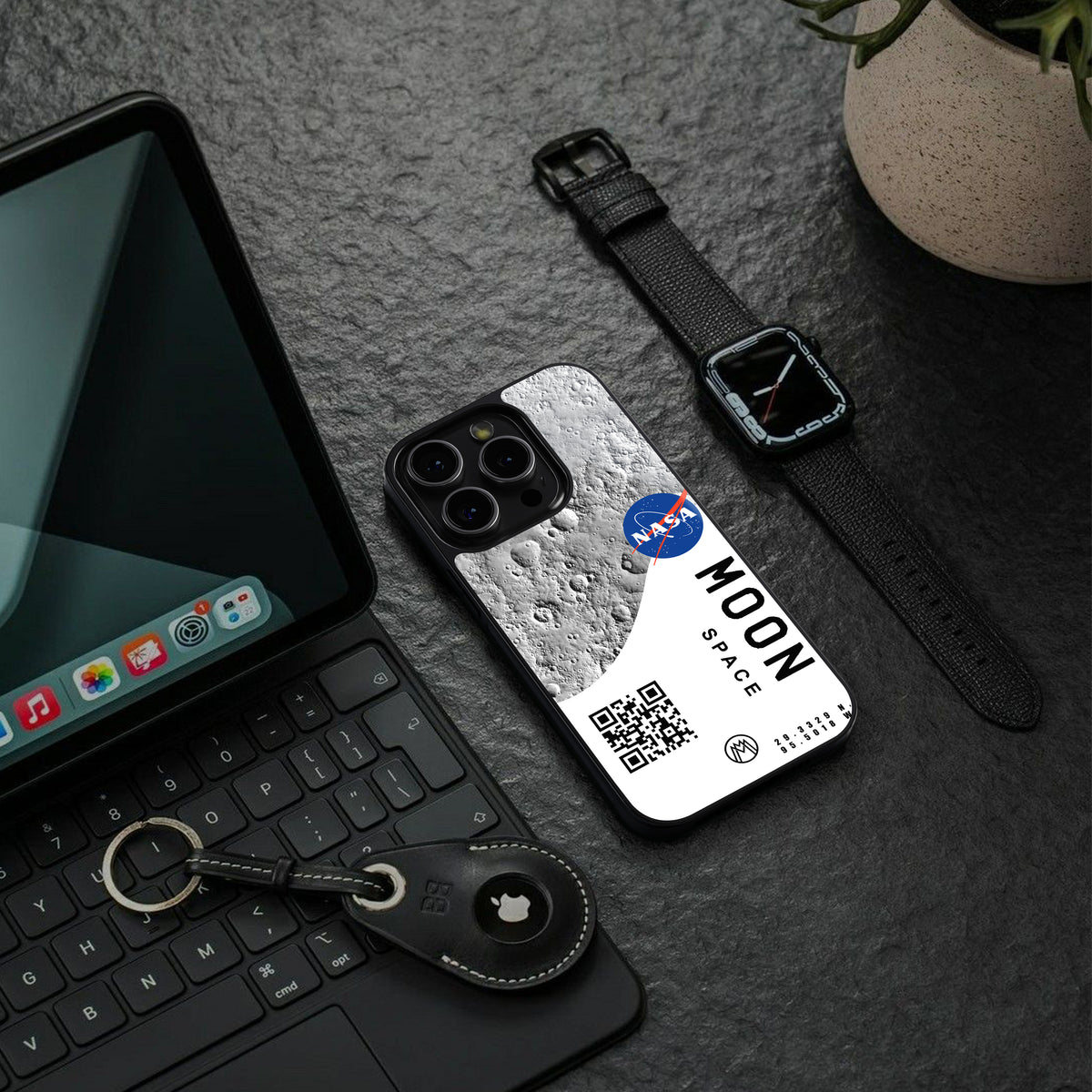 moon space back phone cover | glass case for iphone 15 pro
