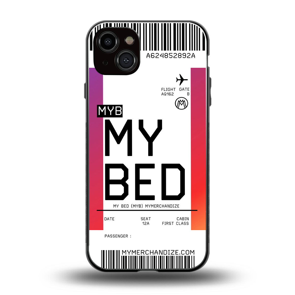 my bed boarding pass ticket back phone cover | glass case for iphone 15 plus