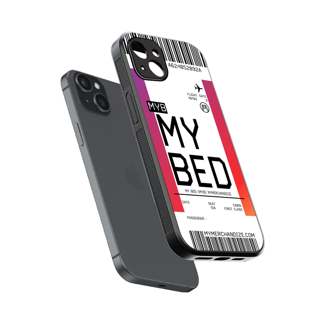 my bed boarding pass ticket back phone cover | glass case for iphone 15 plus