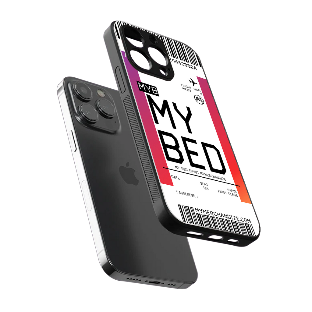 my bed boarding pass ticket back phone cover | glass case for iphone 16 pro max