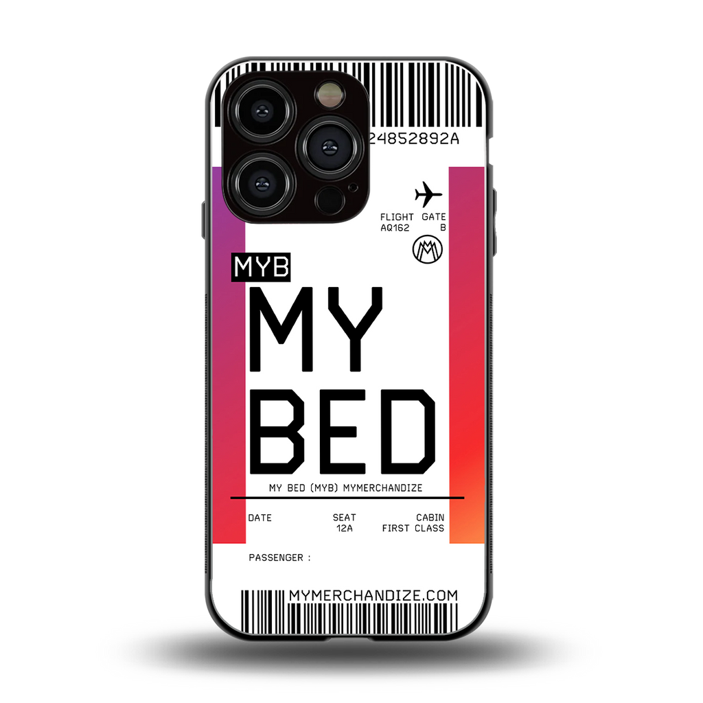 my bed boarding pass ticket back phone cover | glass case for iphone 16 pro