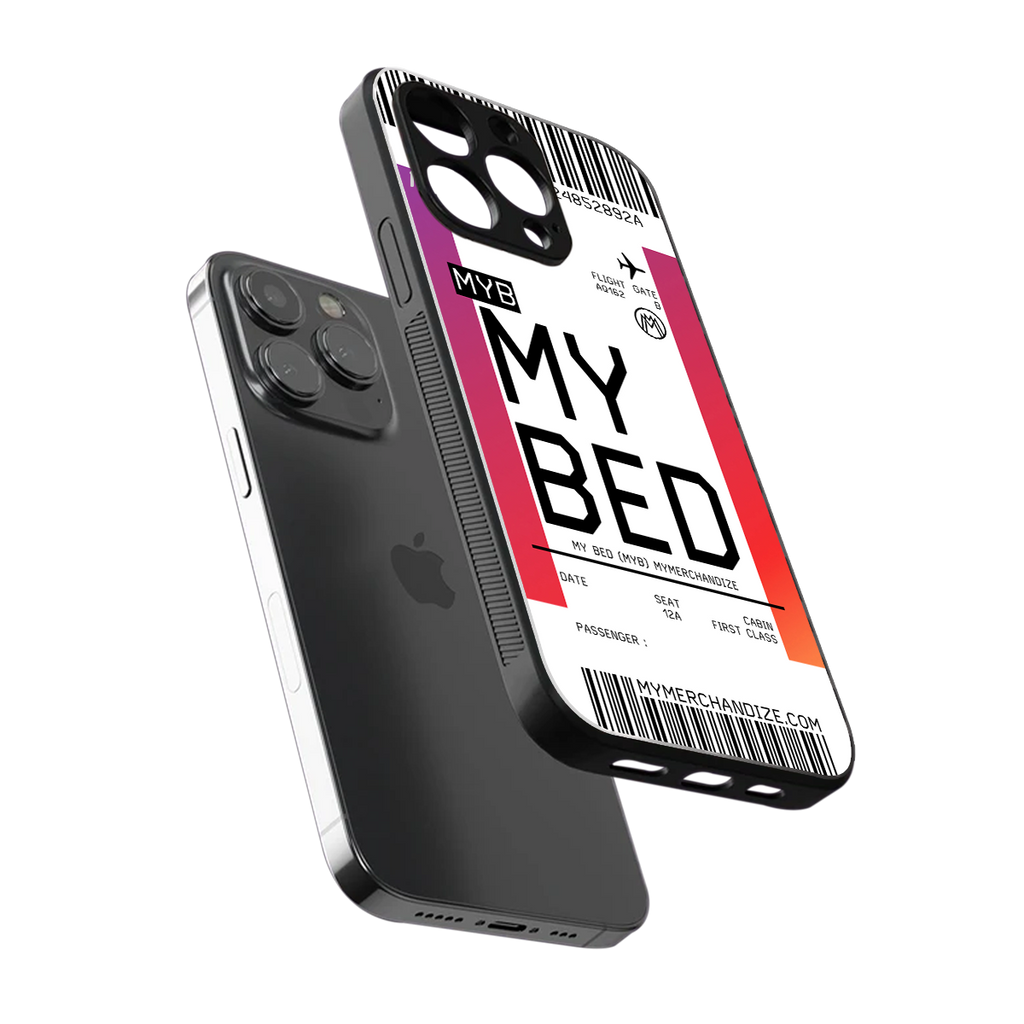 my bed boarding pass ticket back phone cover | glass case for iphone 16 pro