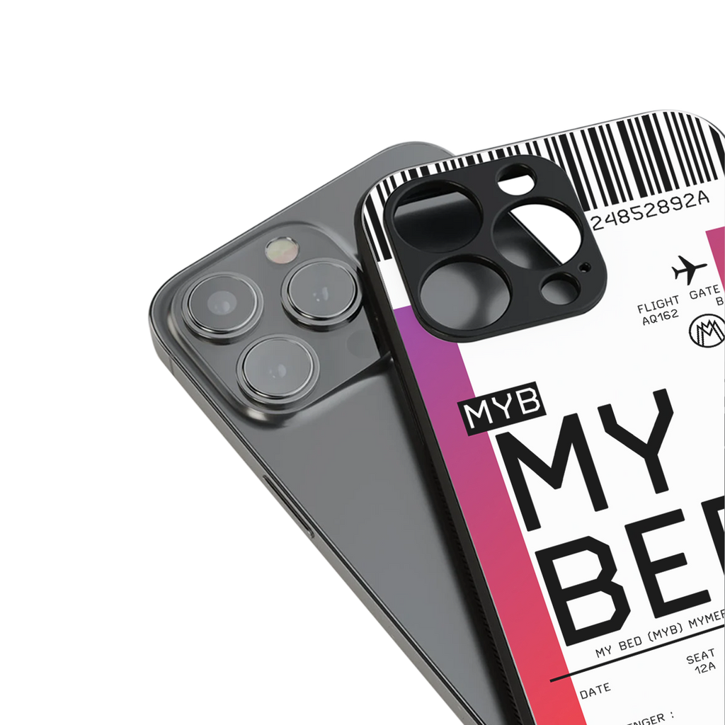 my bed boarding pass ticket back phone cover | glass case for iphone 16 pro
