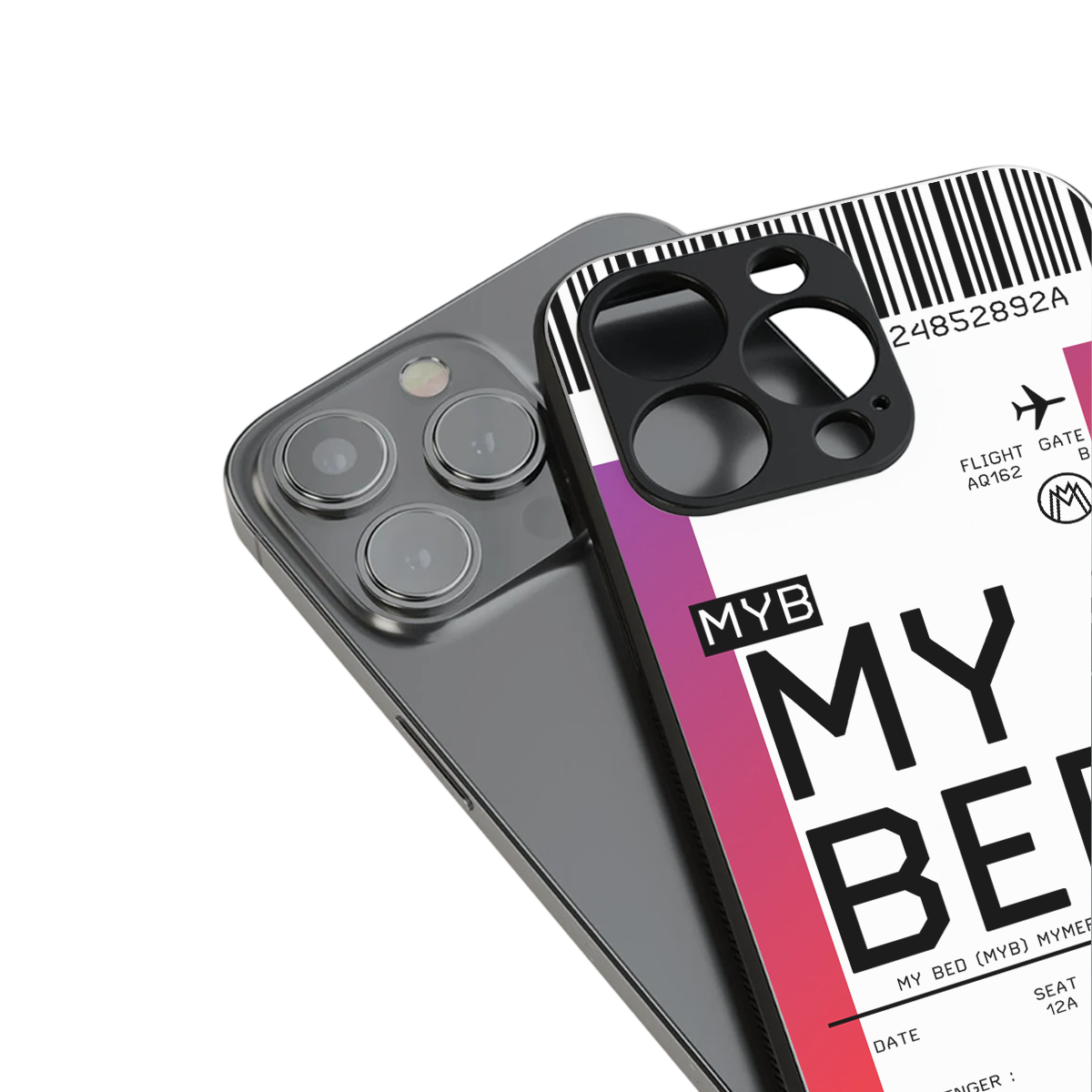 my bed boarding pass ticket back phone cover | glass case for iphone 16 pro