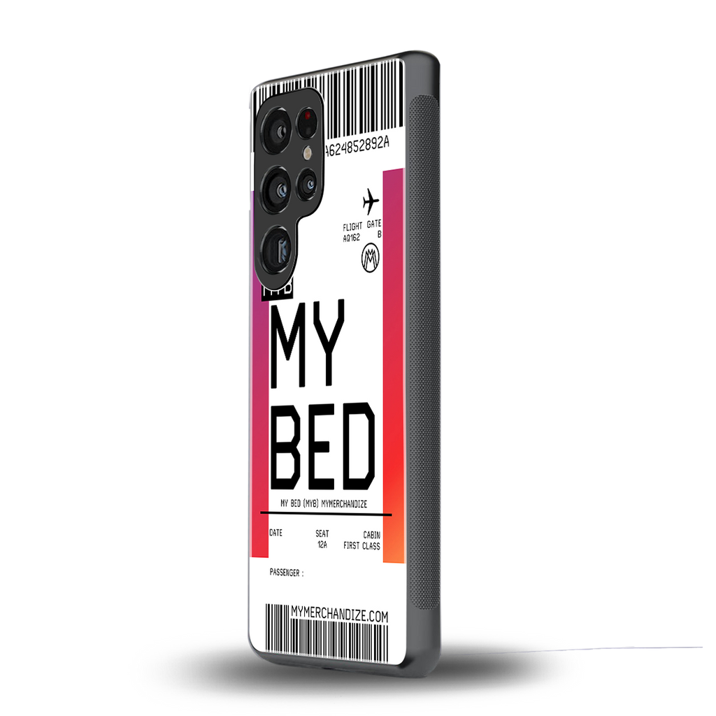 my bed boarding pass ticket back phone cover | glass case for samsung galaxy s25 ultra