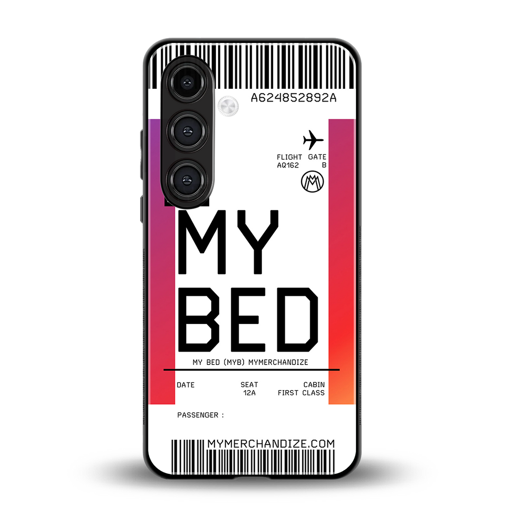 my bed boarding pass ticket back phone cover | glass case for samsung galaxy s24 plus