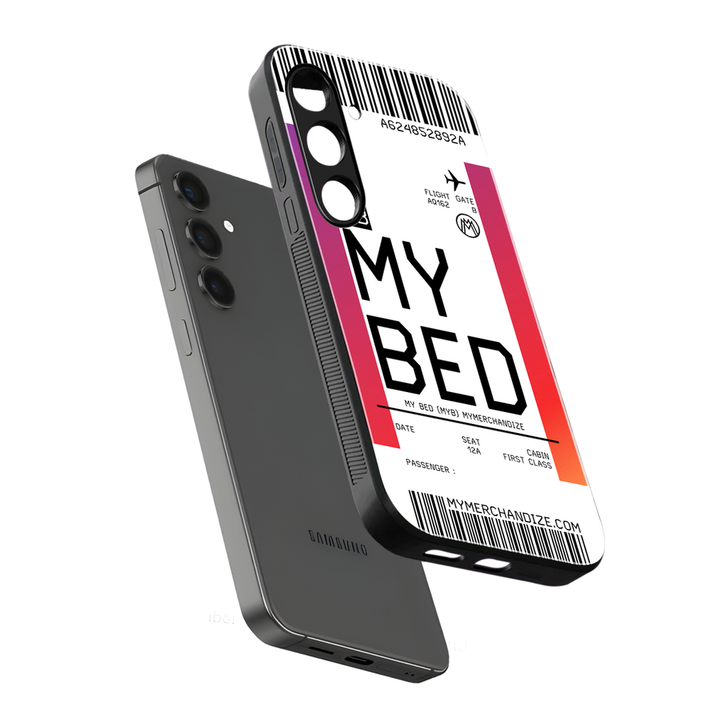 my bed boarding pass ticket back phone cover | glass case for samsung galaxy s25 plus