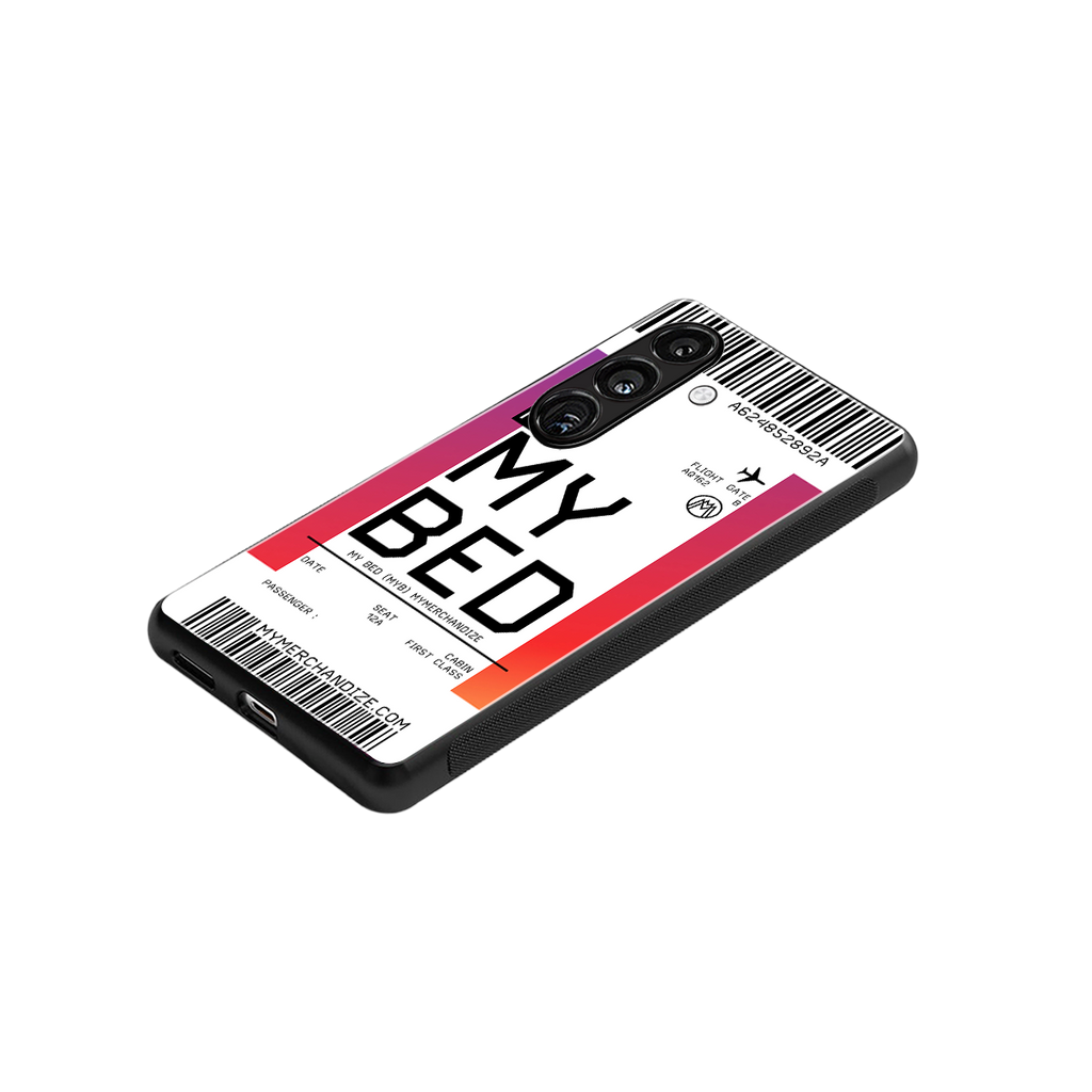 my bed boarding pass ticket back phone cover | glass case for samsung galaxy s25 plus