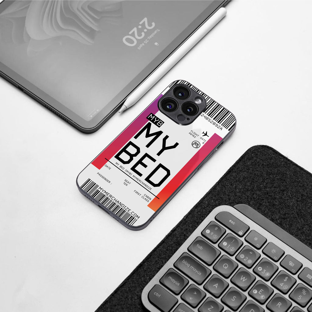 my bed boarding pass ticket back phone cover | glass case for iphone 16 pro