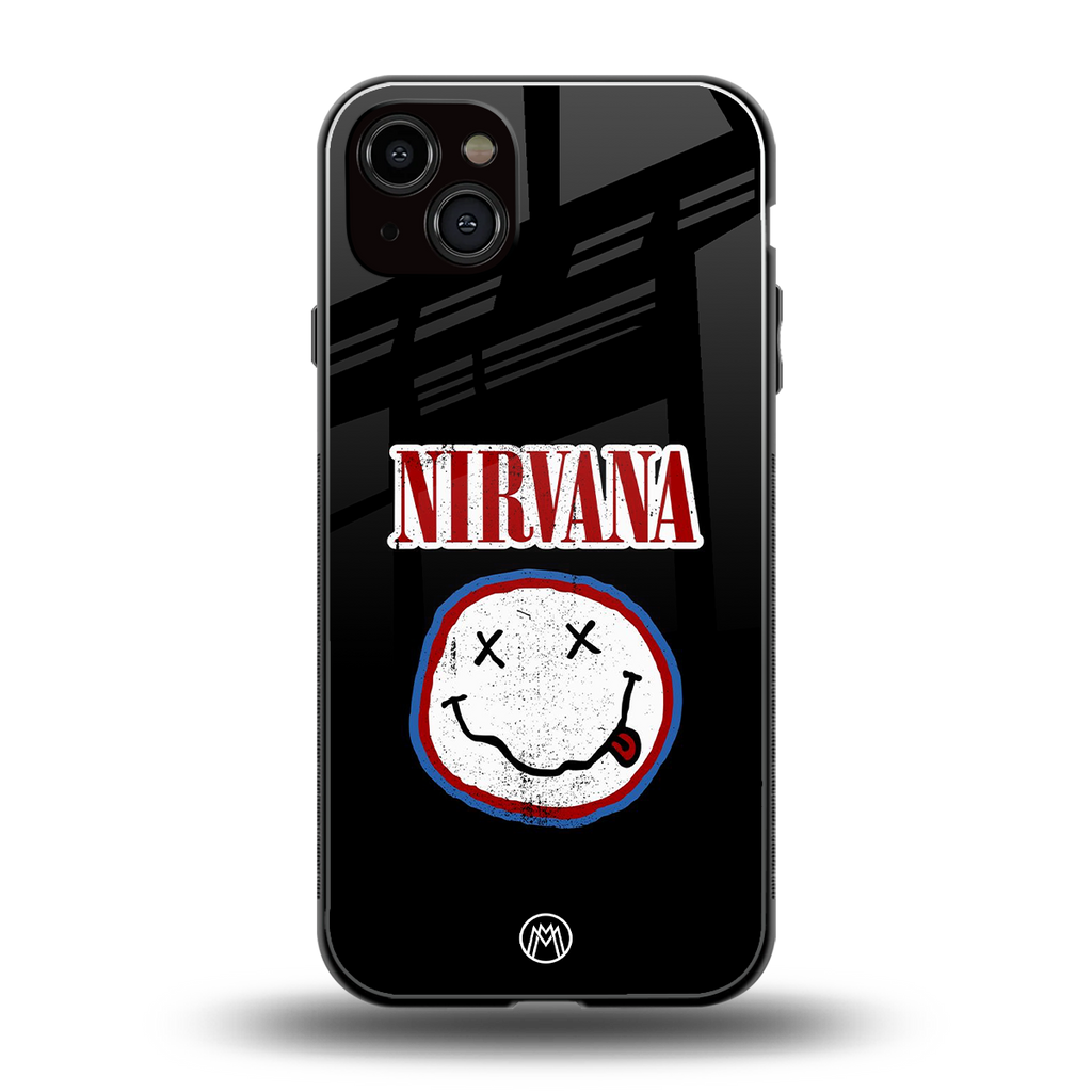 nirvana back phone cover | glass case for iphone 15 plus