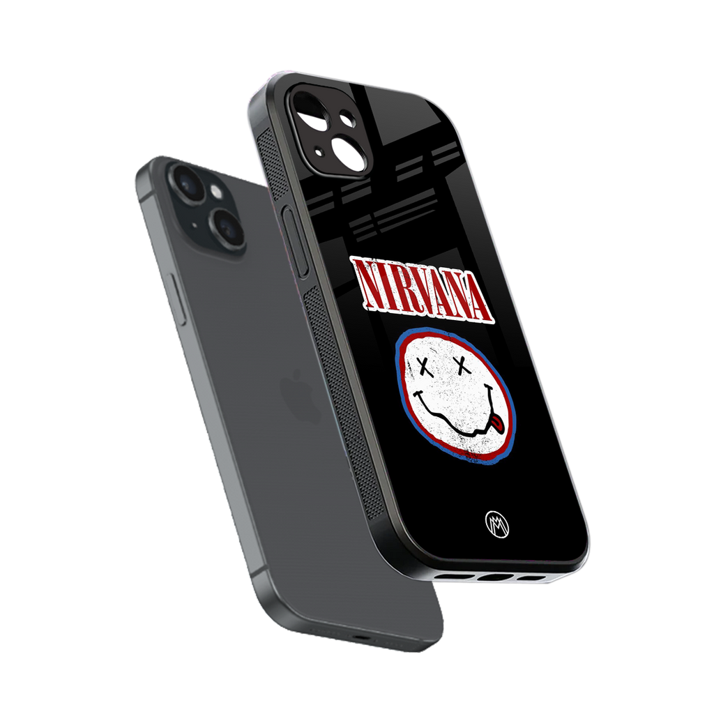 nirvana back phone cover | glass case for iphone 15 plus