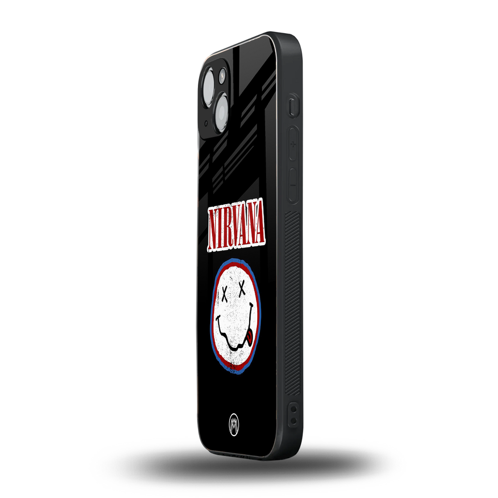 nirvana back phone cover | glass case for iphone 15 plus