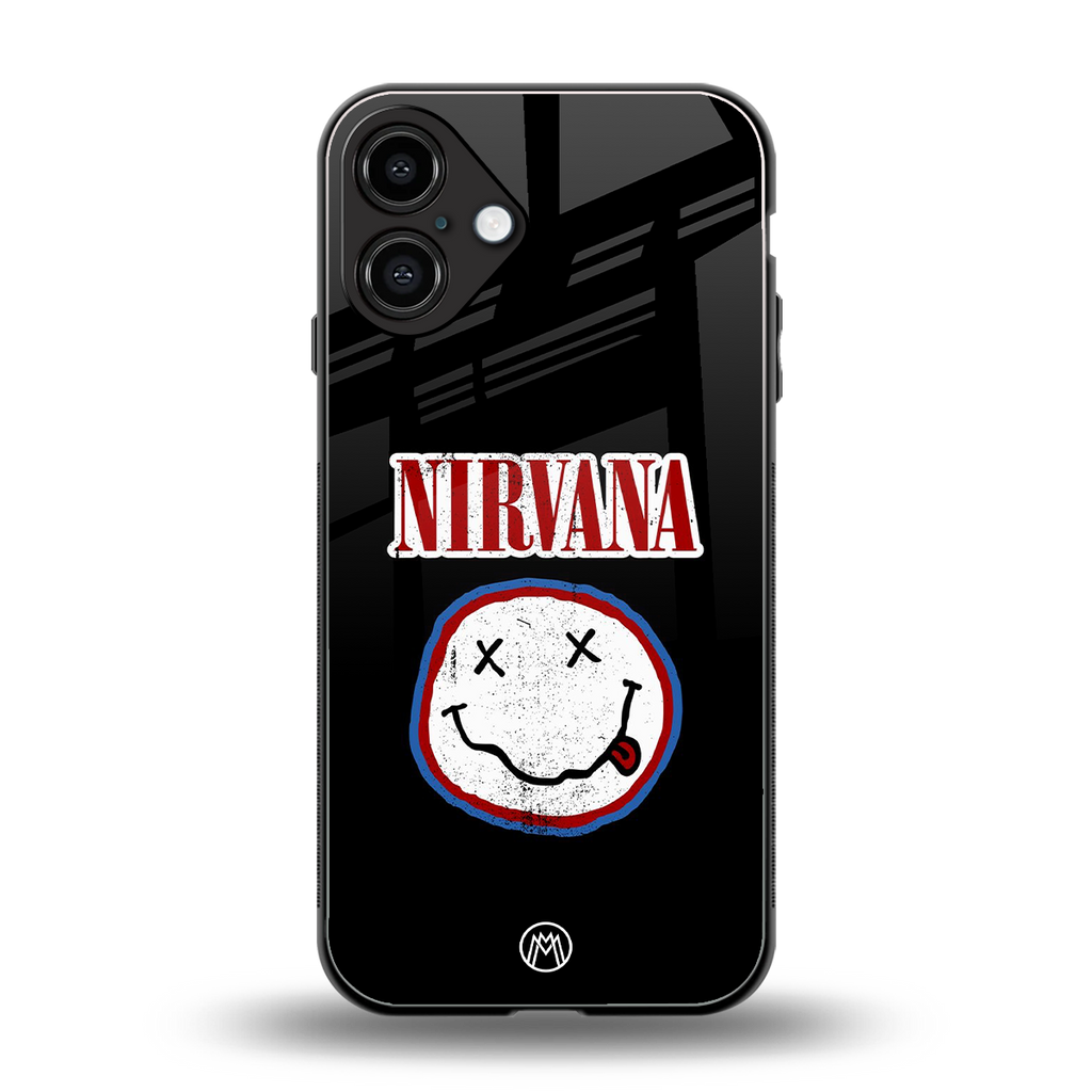 nirvana back phone cover | glass case for iphone 16 plus