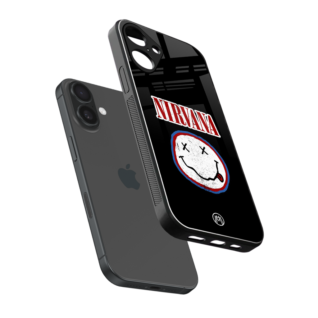 nirvana back phone cover | glass case for iphone 16 plus