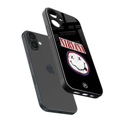 nirvana back phone cover | glass case for iphone 16 plus
