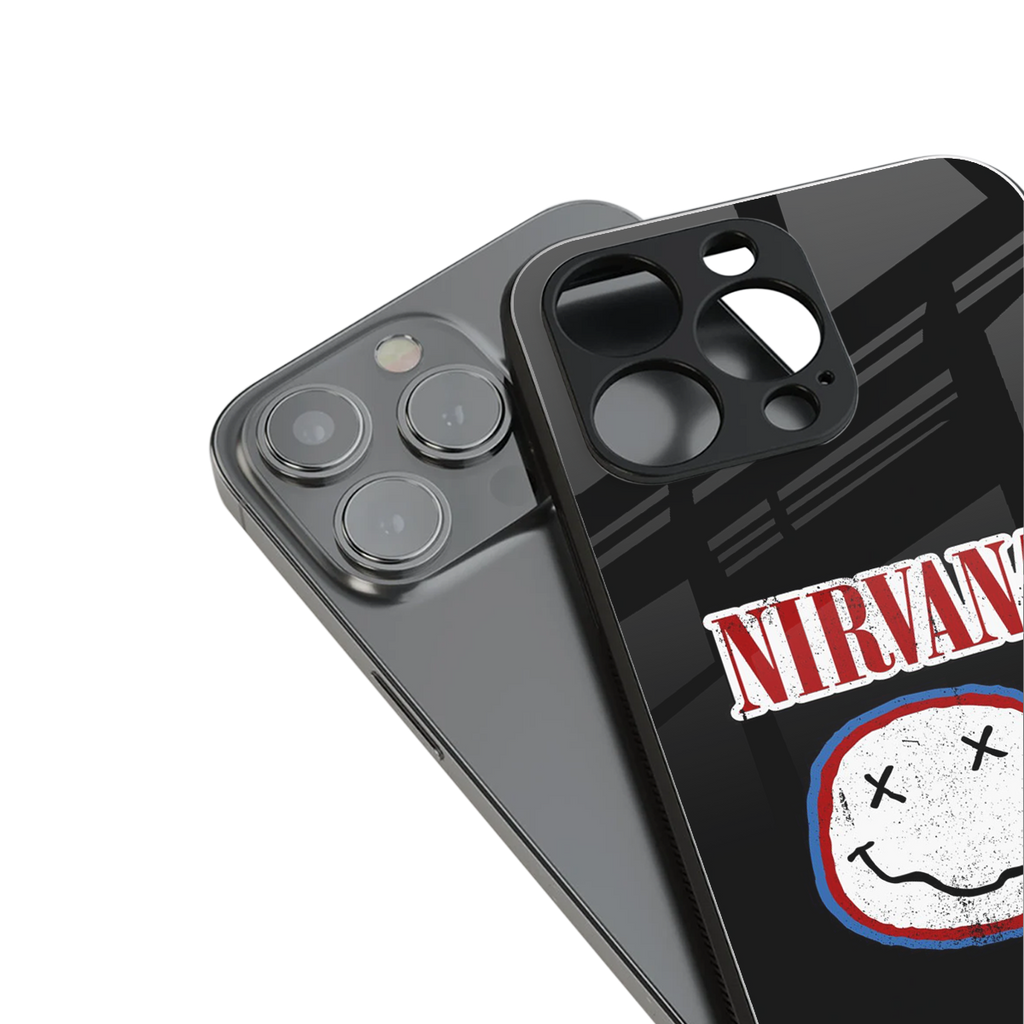 nirvana back phone cover | glass case for iphone 16 plus