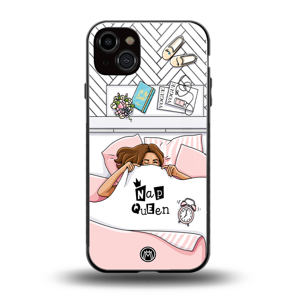 nap queen girl back phone cover | glass case for iphone 15 plus