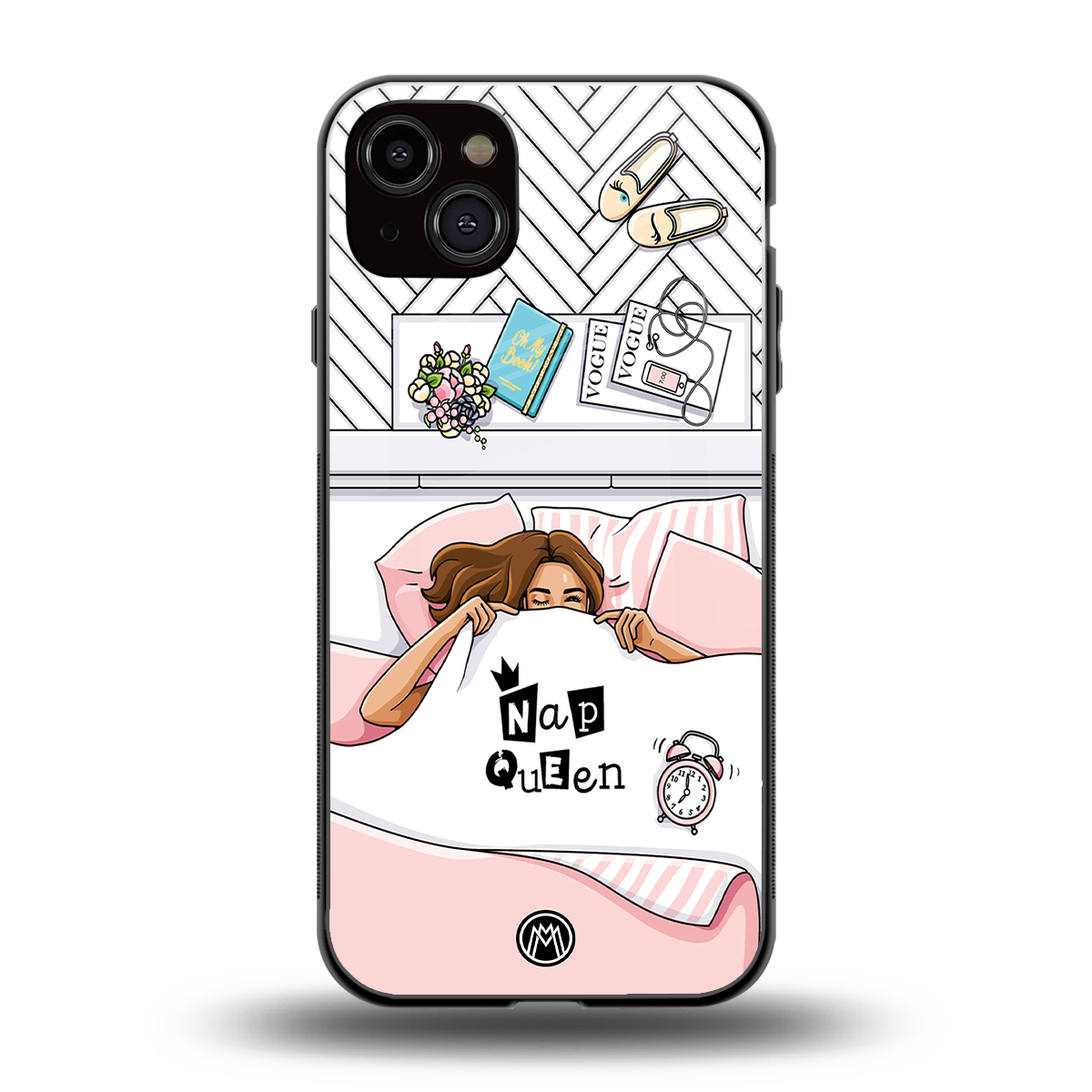 nap queen girl back phone cover | glass case for iphone 15 plus