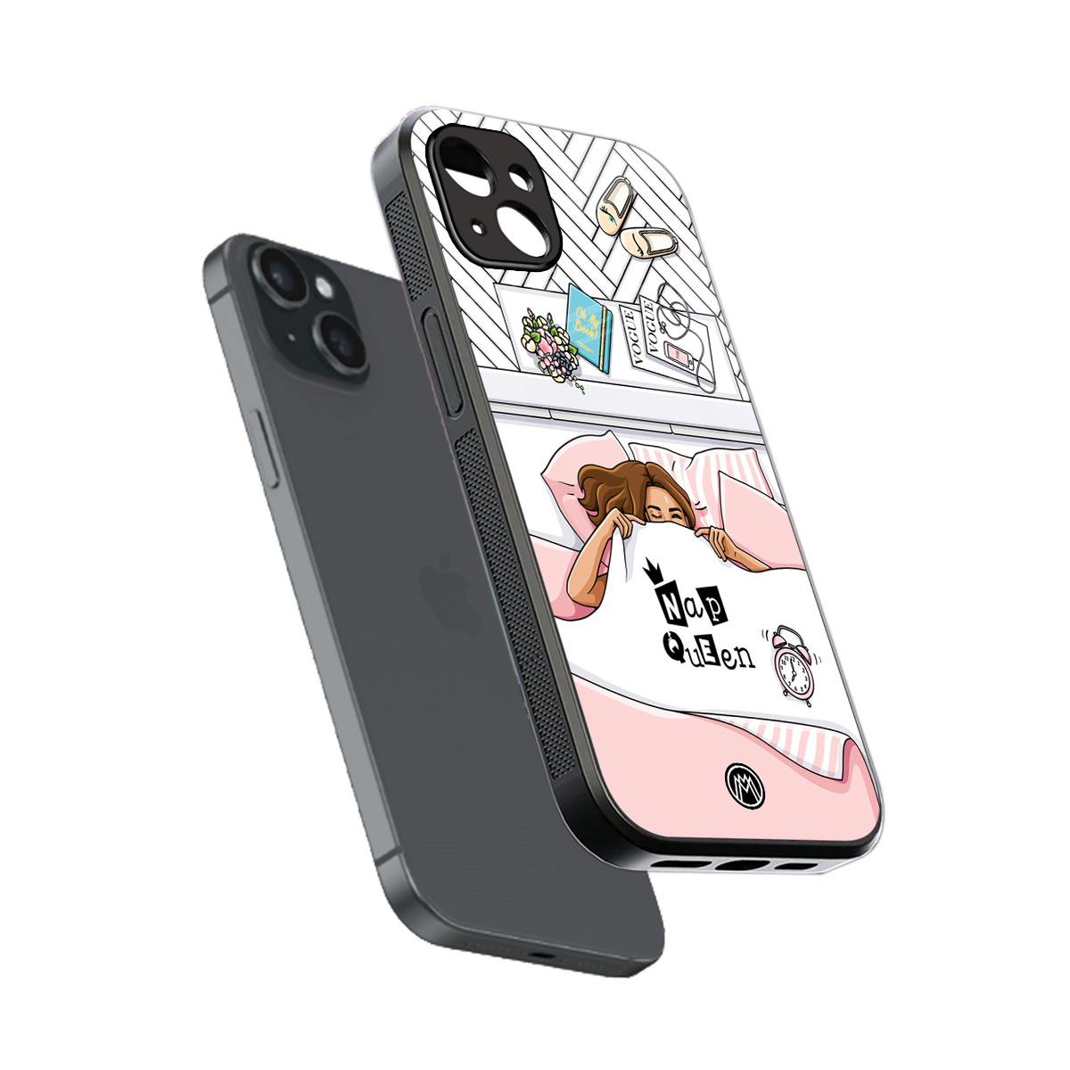 nap queen girl back phone cover | glass case for iphone 15 plus