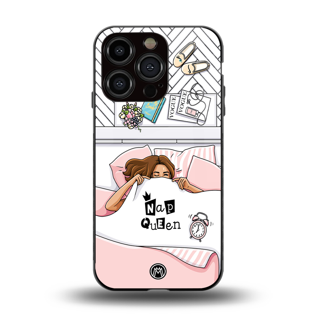 nap queen girl back phone cover | glass case for iphone 15 pro
