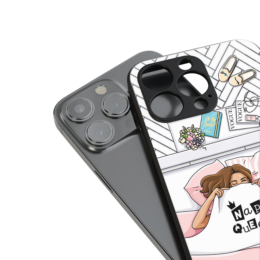 nap queen girl back phone cover | glass case for iphone 15 pro